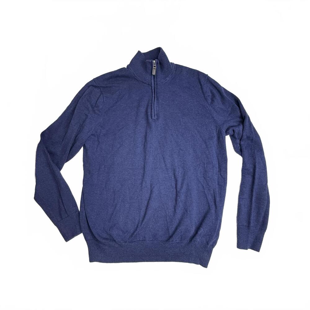 Jos. A. Bank Men's Quarter Zip‎ Sweater Medium Navy Blue
